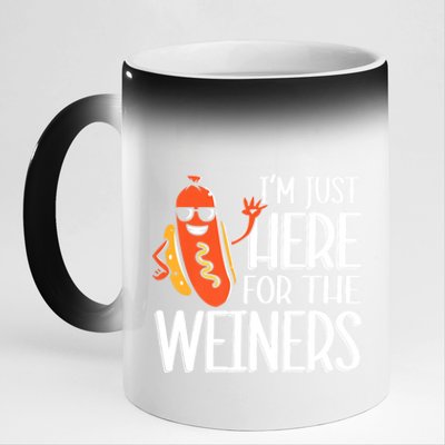 Funny Hot Dog Im Just Here For The Wieners Sausage 11oz Black Color Changing Mug