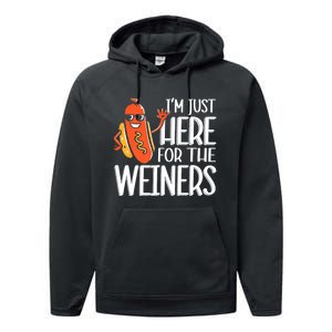 Funny Hot Dog Im Just Here For The Wieners Sausage Performance Fleece Hoodie