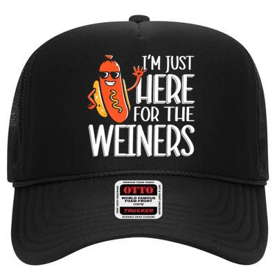 Funny Hot Dog Im Just Here For The Wieners Sausage High Crown Mesh Back Trucker Hat