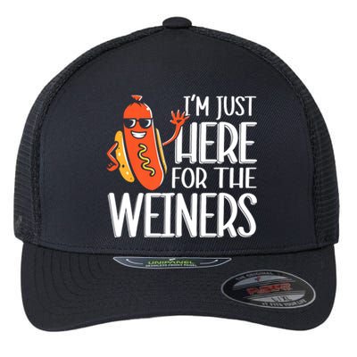 Funny Hot Dog Im Just Here For The Wieners Sausage Flexfit Unipanel Trucker Cap