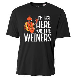 Funny Hot Dog Im Just Here For The Wieners Sausage Cooling Performance Crew T-Shirt