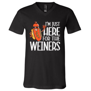 Funny Hot Dog Im Just Here For The Wieners Sausage V-Neck T-Shirt