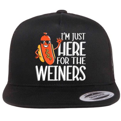 Funny Hot Dog Im Just Here For The Wieners Sausage Flat Bill Trucker Hat