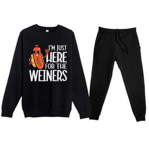 Funny Hot Dog Im Just Here For The Wieners Sausage Premium Crewneck Sweatsuit Set