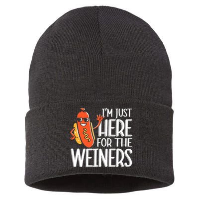 Funny Hot Dog Im Just Here For The Wieners Sausage Sustainable Knit Beanie