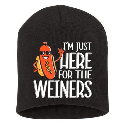 Funny Hot Dog Im Just Here For The Wieners Sausage Short Acrylic Beanie