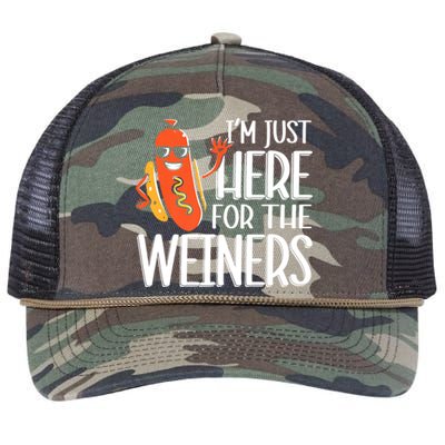 Funny Hot Dog Im Just Here For The Wieners Sausage Retro Rope Trucker Hat Cap