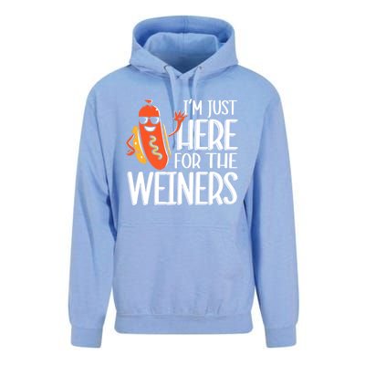 Funny Hot Dog Im Just Here For The Wieners Sausage Unisex Surf Hoodie