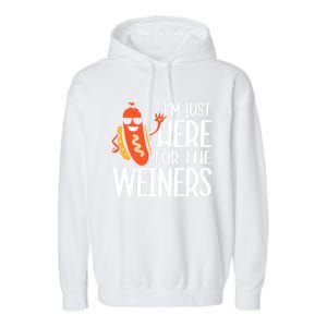 Funny Hot Dog Im Just Here For The Wieners Sausage Garment-Dyed Fleece Hoodie