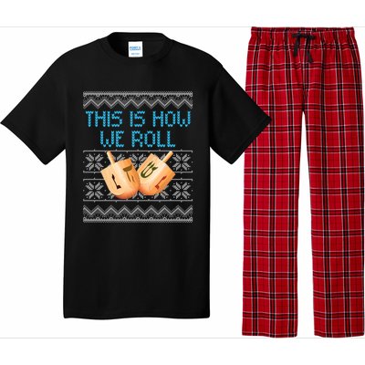 Funny Hanukkah Dreidel We Roll Ugly Christmas Theme Design Gift Pajama Set