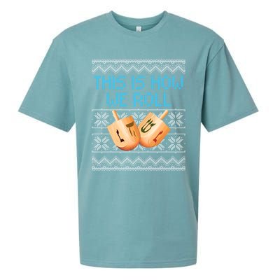 Funny Hanukkah Dreidel We Roll Ugly Christmas Theme Design Gift Sueded Cloud Jersey T-Shirt