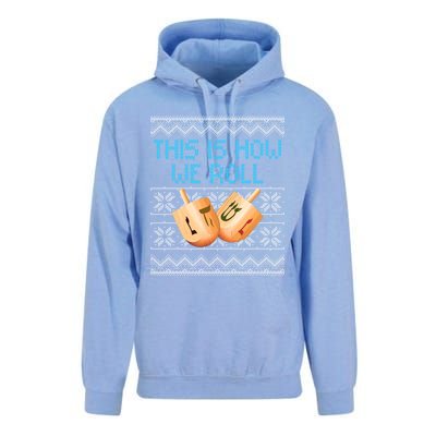 Funny Hanukkah Dreidel We Roll Ugly Christmas Theme Design Gift Unisex Surf Hoodie