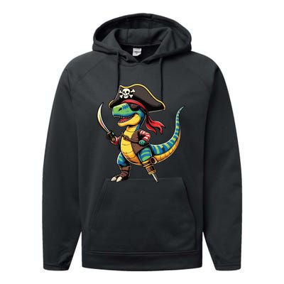 Funny Halloween Dinosaur Trex Pirate Performance Fleece Hoodie