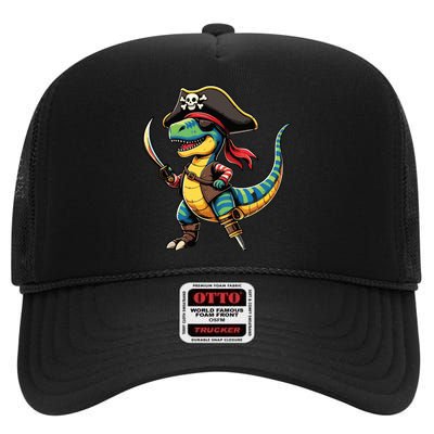 Funny Halloween Dinosaur Trex Pirate High Crown Mesh Back Trucker Hat