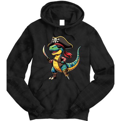 Funny Halloween Dinosaur Trex Pirate Tie Dye Hoodie