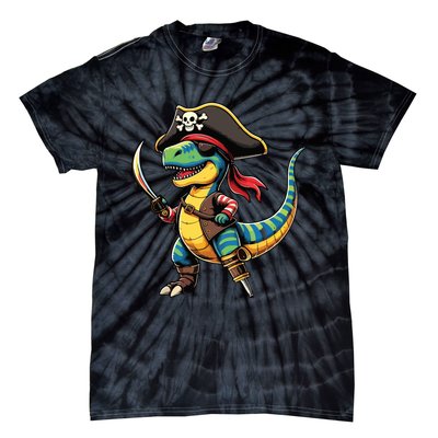 Funny Halloween Dinosaur Trex Pirate Tie-Dye T-Shirt