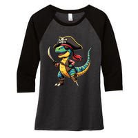 Funny Halloween Dinosaur Trex Pirate Women's Tri-Blend 3/4-Sleeve Raglan Shirt