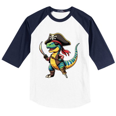 Funny Halloween Dinosaur Trex Pirate Baseball Sleeve Shirt