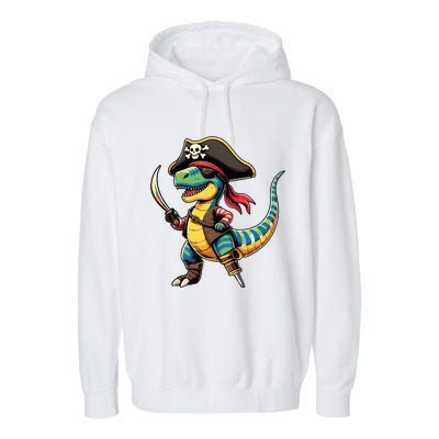 Funny Halloween Dinosaur Trex Pirate Garment-Dyed Fleece Hoodie