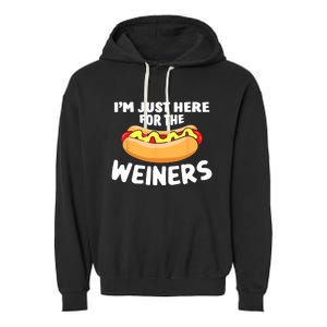 Funny Hot Dog Im Just Here For The Wieners 4th Of July Trending Design Garment-Dyed Fleece Hoodie