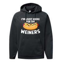 Funny Hot Dog Im Just Here For The Wieners 4th Of July Trending Design Performance Fleece Hoodie