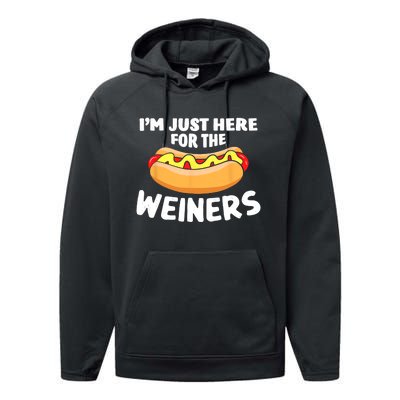 Funny Hot Dog Im Just Here For The Wieners 4th Of July Trending Design Performance Fleece Hoodie