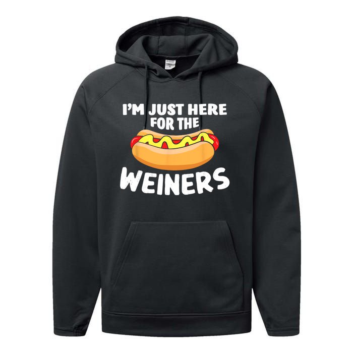 Funny Hot Dog Im Just Here For The Wieners 4th Of July Trending Design Performance Fleece Hoodie