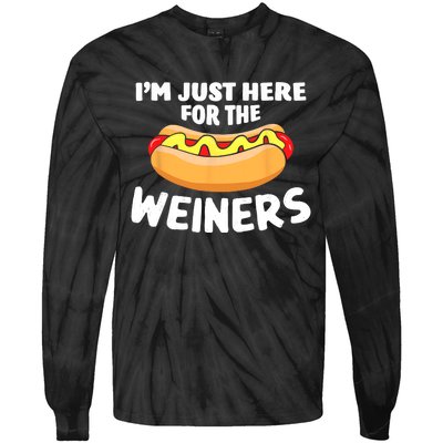 Funny Hot Dog Im Just Here For The Wieners 4th Of July Trending Design Tie-Dye Long Sleeve Shirt