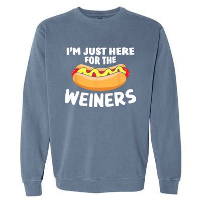 Funny Hot Dog Im Just Here For The Wieners 4th Of July Trending Design Garment-Dyed Sweatshirt