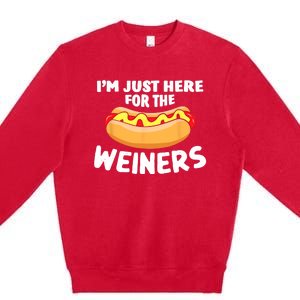 Funny Hot Dog Im Just Here For The Wieners 4th Of July Trending Design Premium Crewneck Sweatshirt