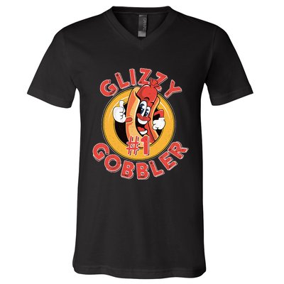 Funny Hot Dog Glizzy Gobbler Number One Glizzy  V-Neck T-Shirt