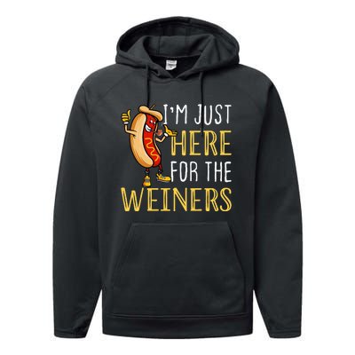 Funny Hot Dog IM Just Here For The Wieners Sausage Performance Fleece Hoodie