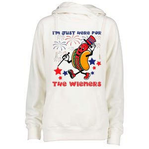 Funny Hot Dog Im Just Here For The Wieners 4Th Of July Womens Funnel Neck Pullover Hood