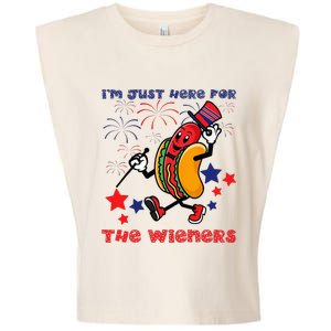 Funny Hot Dog Im Just Here For The Wieners 4Th Of July Garment-Dyed Women's Muscle Tee