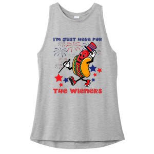 Funny Hot Dog Im Just Here For The Wieners 4Th Of July Ladies PosiCharge Tri-Blend Wicking Tank