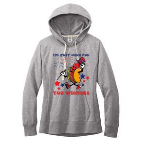 Funny Hot Dog Im Just Here For The Wieners 4Th Of July Women's Fleece Hoodie