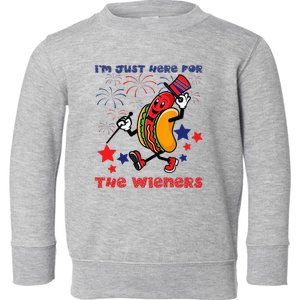 Funny Hot Dog Im Just Here For The Wieners 4Th Of July Toddler Sweatshirt