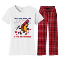 Funny Hot Dog Im Just Here For The Wieners 4Th Of July Women's Flannel Pajama Set