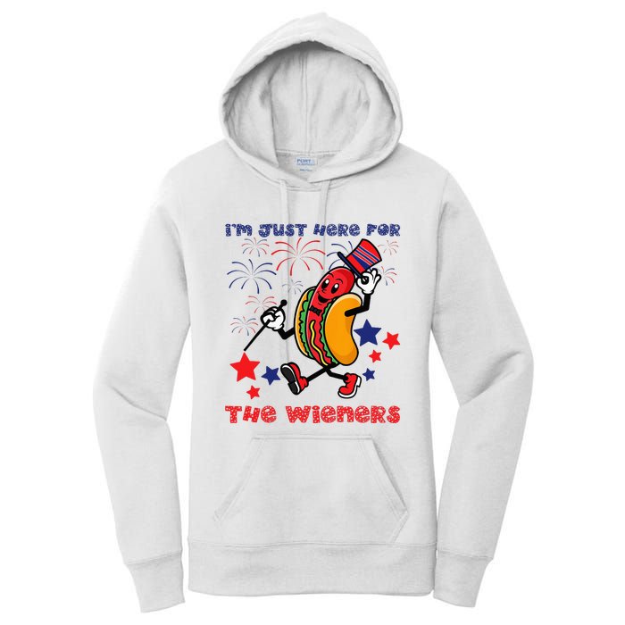 Funny Hot Dog Im Just Here For The Wieners 4Th Of July Women's Pullover Hoodie