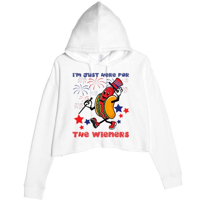 Funny Hot Dog Im Just Here For The Wieners 4Th Of July Crop Fleece Hoodie