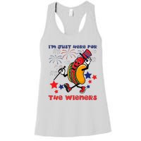 Funny Hot Dog Im Just Here For The Wieners 4Th Of July Women's Racerback Tank