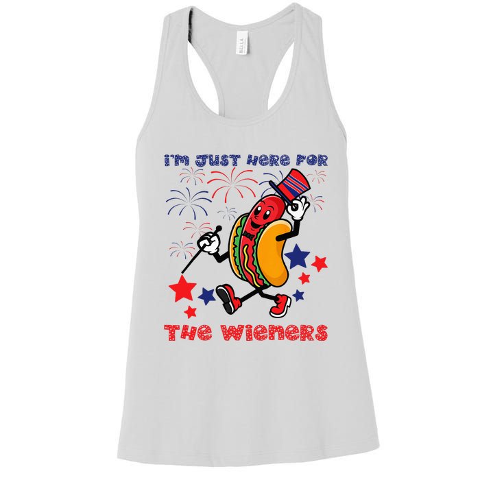 Funny Hot Dog Im Just Here For The Wieners 4Th Of July Women's Racerback Tank