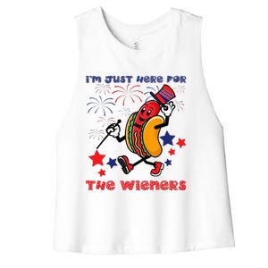 Funny Hot Dog Im Just Here For The Wieners 4Th Of July Women's Racerback Cropped Tank