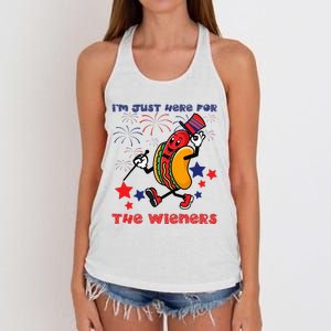 Funny Hot Dog Im Just Here For The Wieners 4Th Of July Women's Knotted Racerback Tank