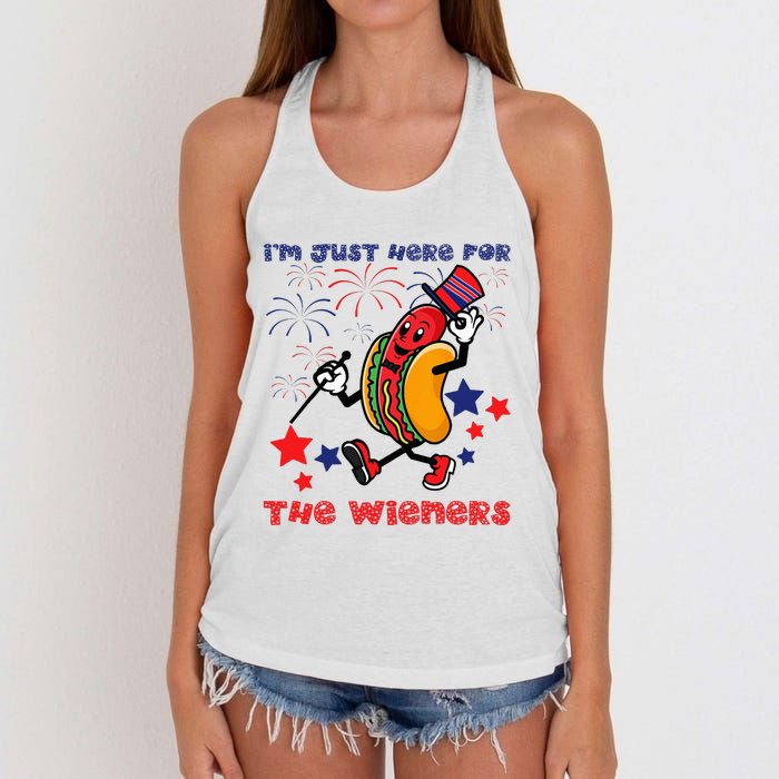 Funny Hot Dog Im Just Here For The Wieners 4Th Of July Women's Knotted Racerback Tank