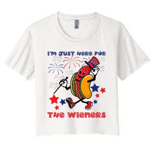 Funny Hot Dog Im Just Here For The Wieners 4Th Of July Women's Crop Top Tee