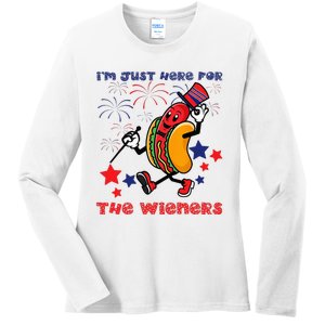 Funny Hot Dog Im Just Here For The Wieners 4Th Of July Ladies Long Sleeve Shirt