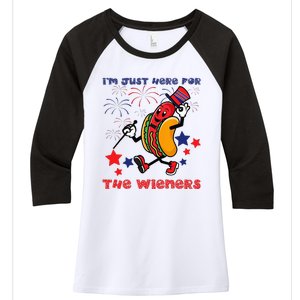 Funny Hot Dog Im Just Here For The Wieners 4Th Of July Women's Tri-Blend 3/4-Sleeve Raglan Shirt