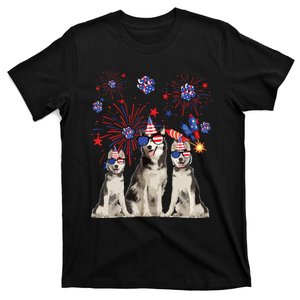 Funny Husky Dogs American Flag Lover Happy 4th Of July T-Shirt