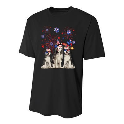 Funny Husky Dogs American Flag Lover Happy 4th Of July Youth Performance Sprint T-Shirt